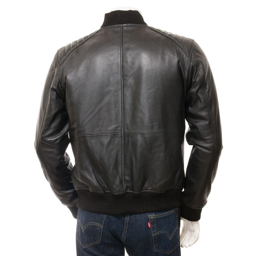 MEN BLACK LEATHER BOMBER JACKET BRANDON