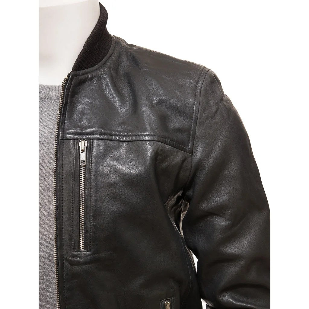 MEN BLACK LEATHER BOMBER JACKET BRASHER