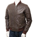 MEN BROWN LEATHER BOMBER JACKET BRUTUS