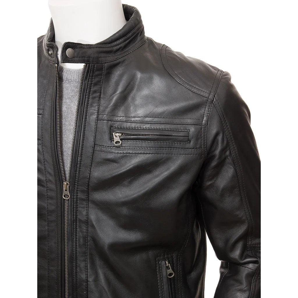 MEN BLACK LEATHER BIKER JACKET FENTON