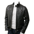 MEN LEATHER BOMBER JACKET IN BLACK GATES