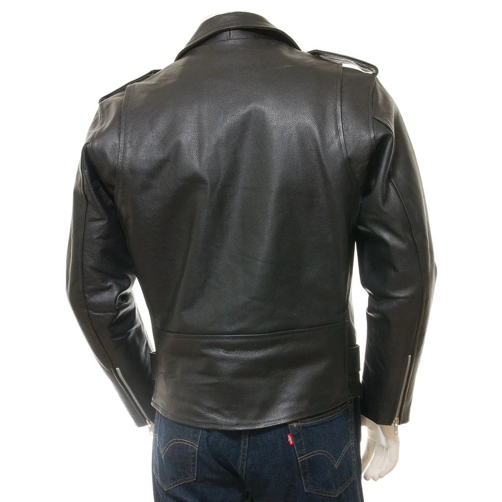 MEN BLACK LEATHER BIKER JACKET CANDOR