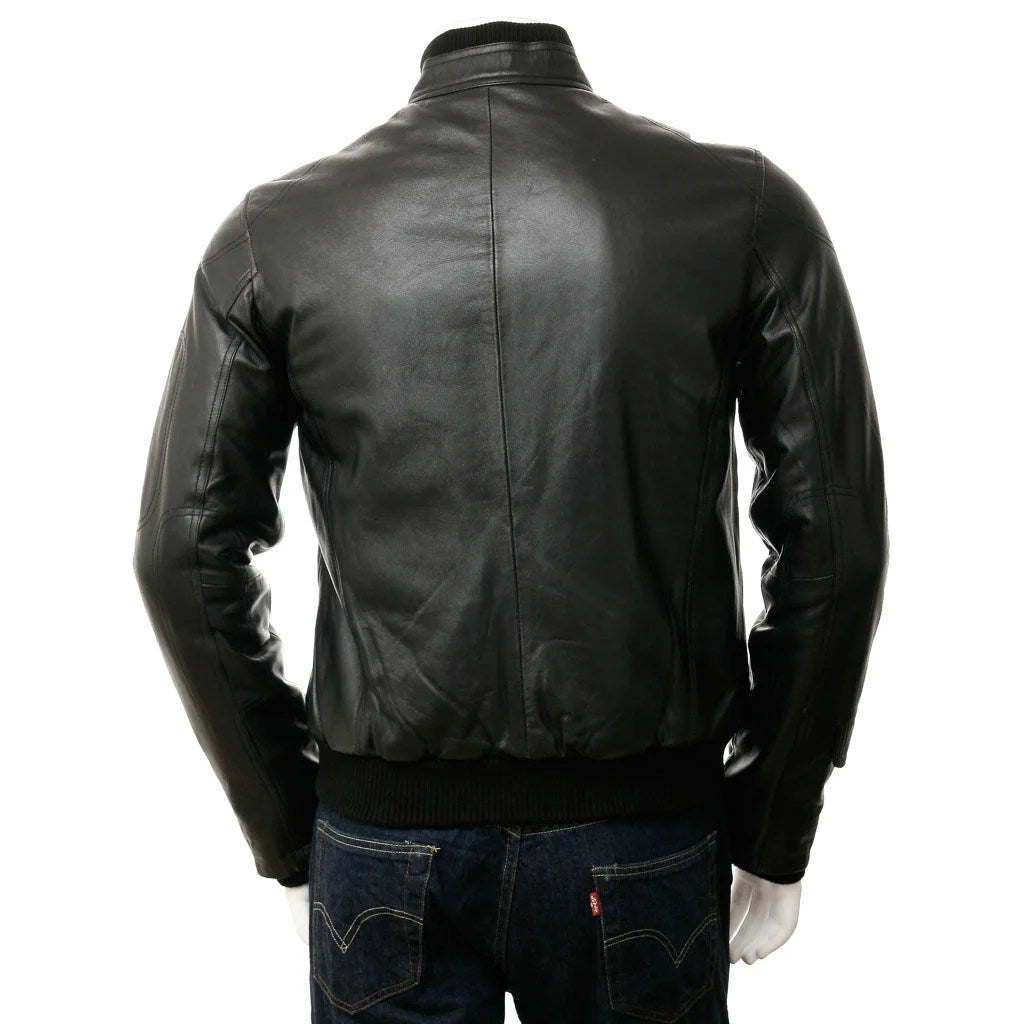 MEN LEATHER BOMBER JACKET IN BLACK GATES