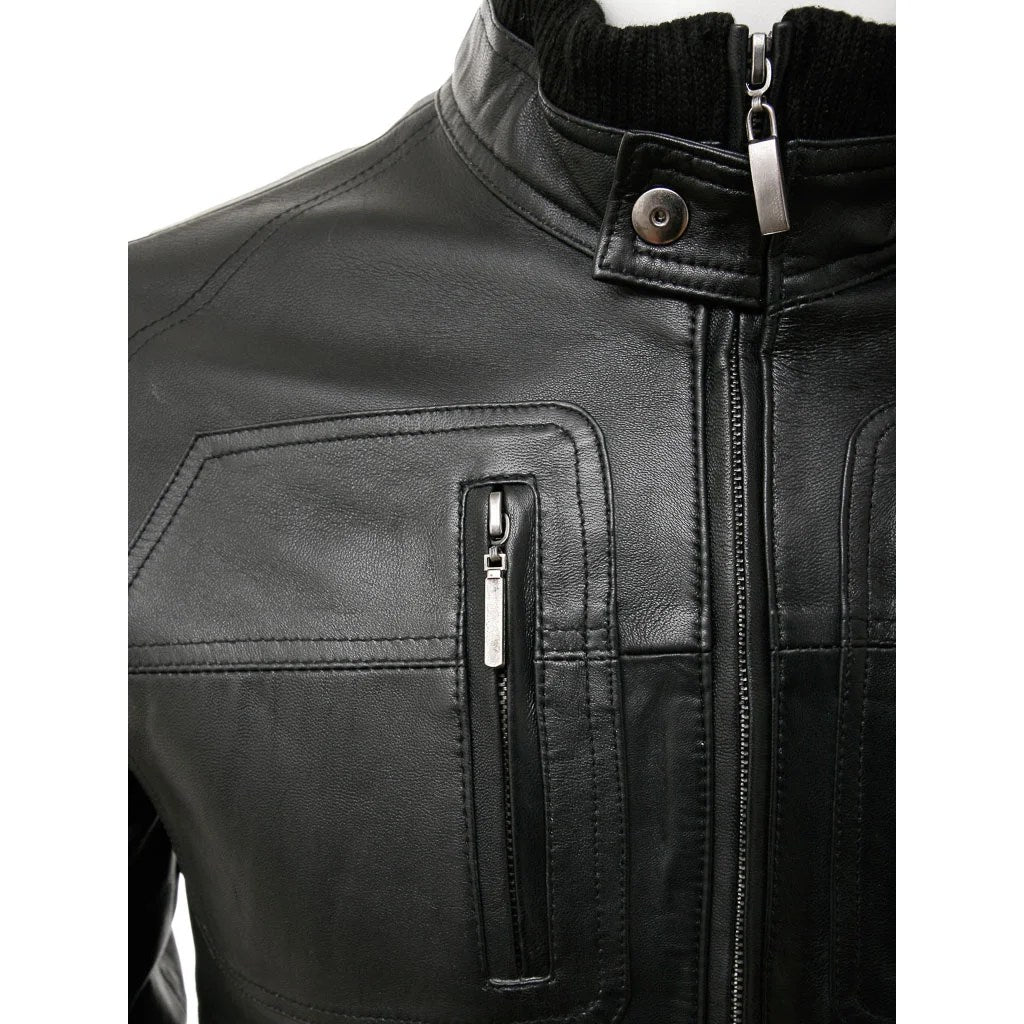 MEN LEATHER BOMBER JACKET IN BLACK GATES