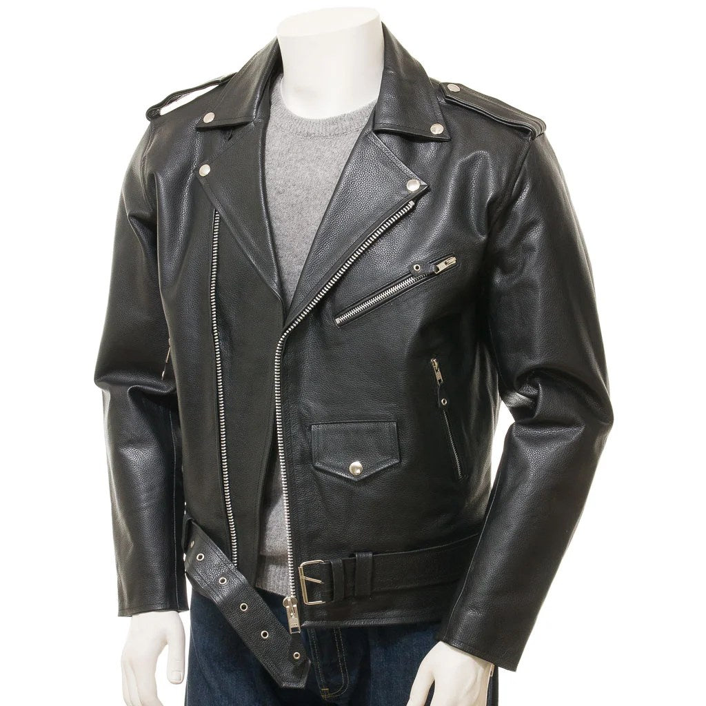 MEN BLACK LEATHER BIKER JACKET CANDOR