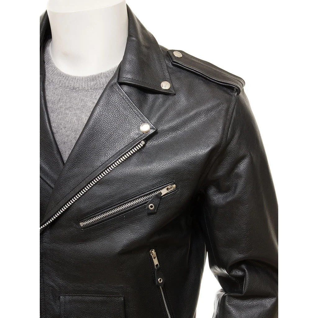MEN BLACK LEATHER BIKER JACKET CANDOR