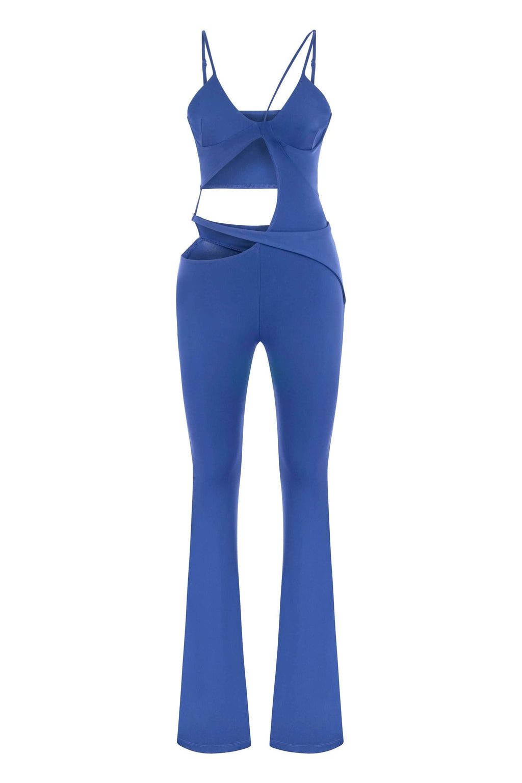 JENDUE Cielo Cut Out Denim Jumpsuit - Strappy Flare