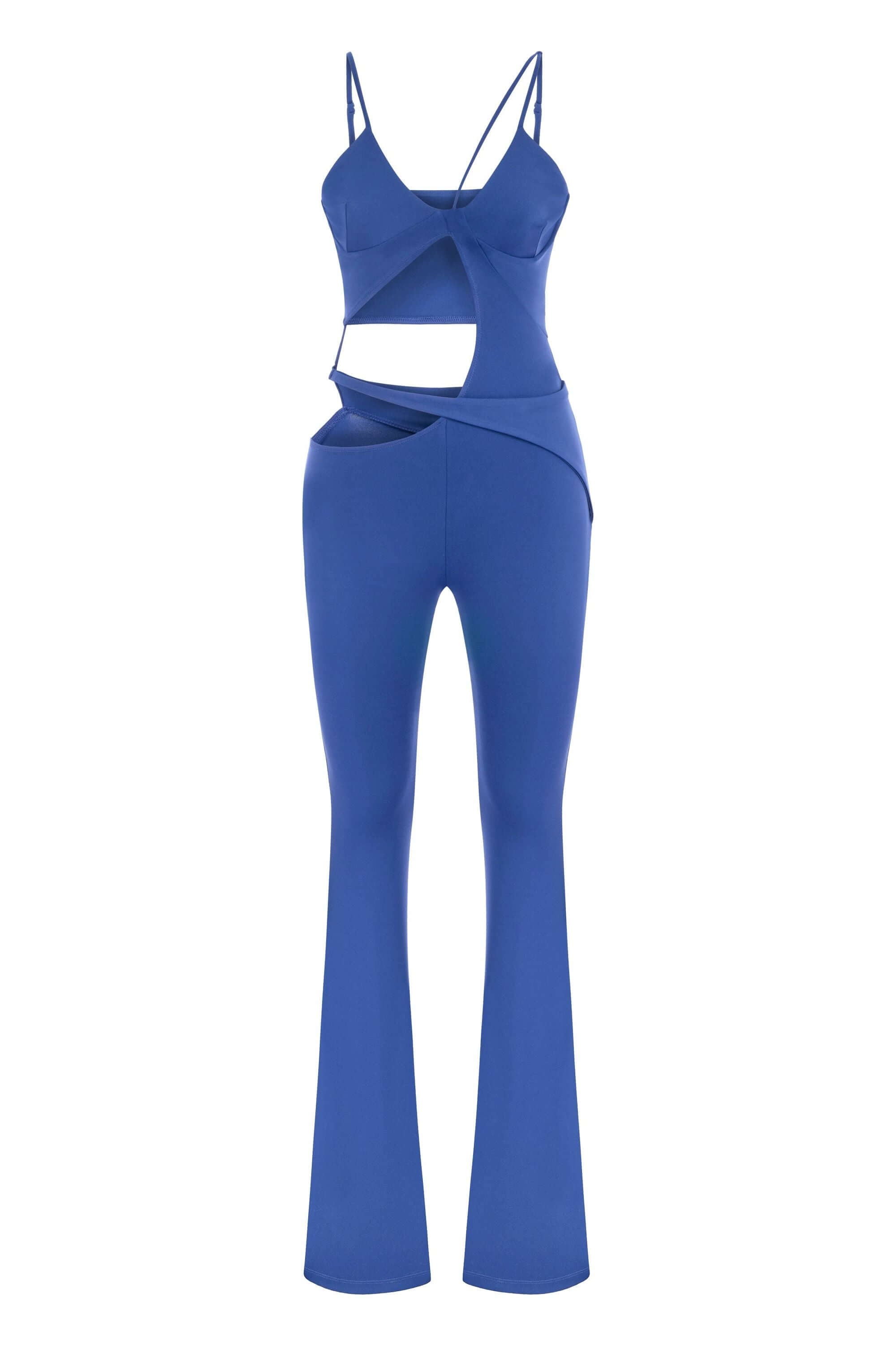 JENDUE Cielo Cut Out Denim Jumpsuit - Strappy Flare