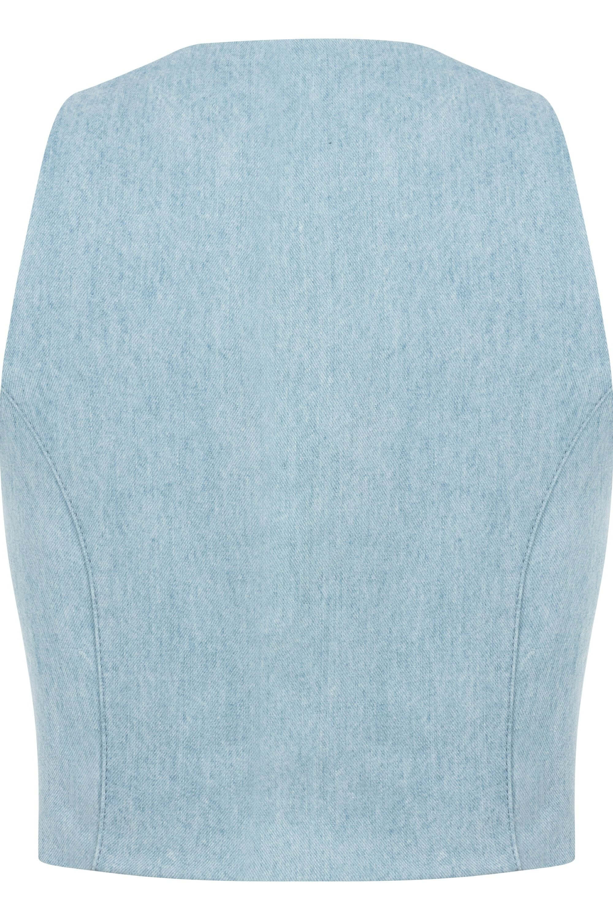 JENDUE Marvel Denim Top - Light Blue Zip-Up Bustier