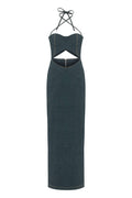 JENDUE Monte Maxi Denim Dress - Halter Cutout Gown