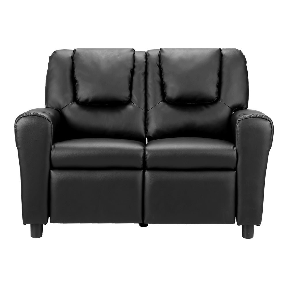 NNEDSZ Keezi Kids Recliner Chair Double PU Leather Sofa Lounge Couch Armchair Black