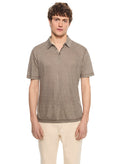 Linen Stripe Polo Shirt (Khaki)