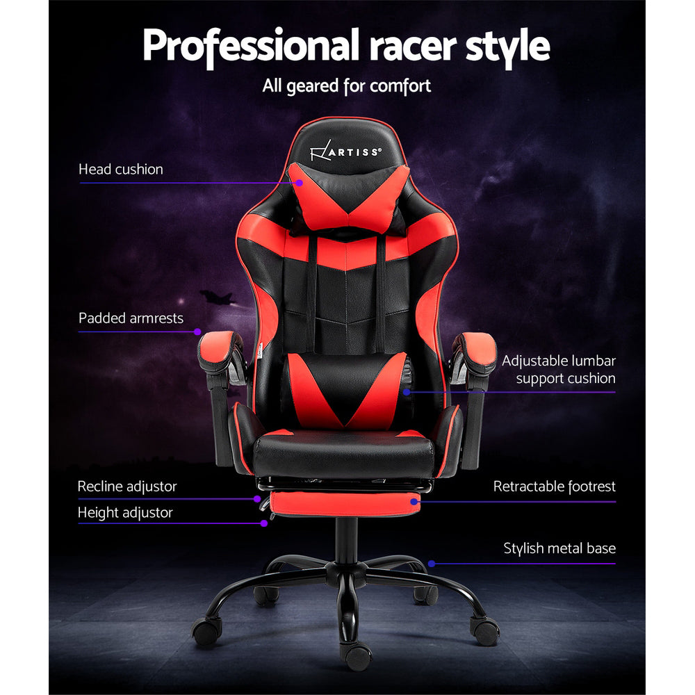 NNEDSZ Artiss Gaming Office Chair Recliner Footrest Red