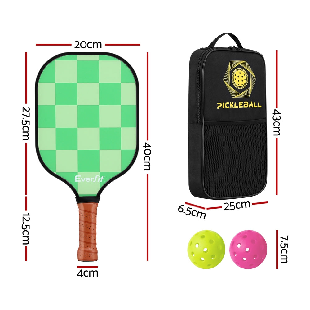 Everfit Pickleball Paddle Set Fiberglass with Balls Bag Tournament Kit 2PCS Pickle Balls Rackets