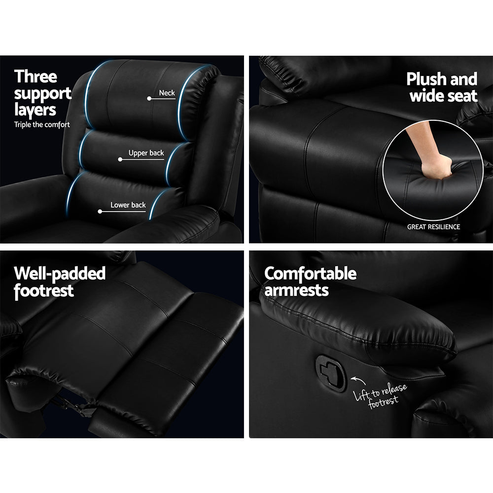 NNEDSZ Recliner Chair Armchair Luxury Single Lounge Sofa Couch Leather Black