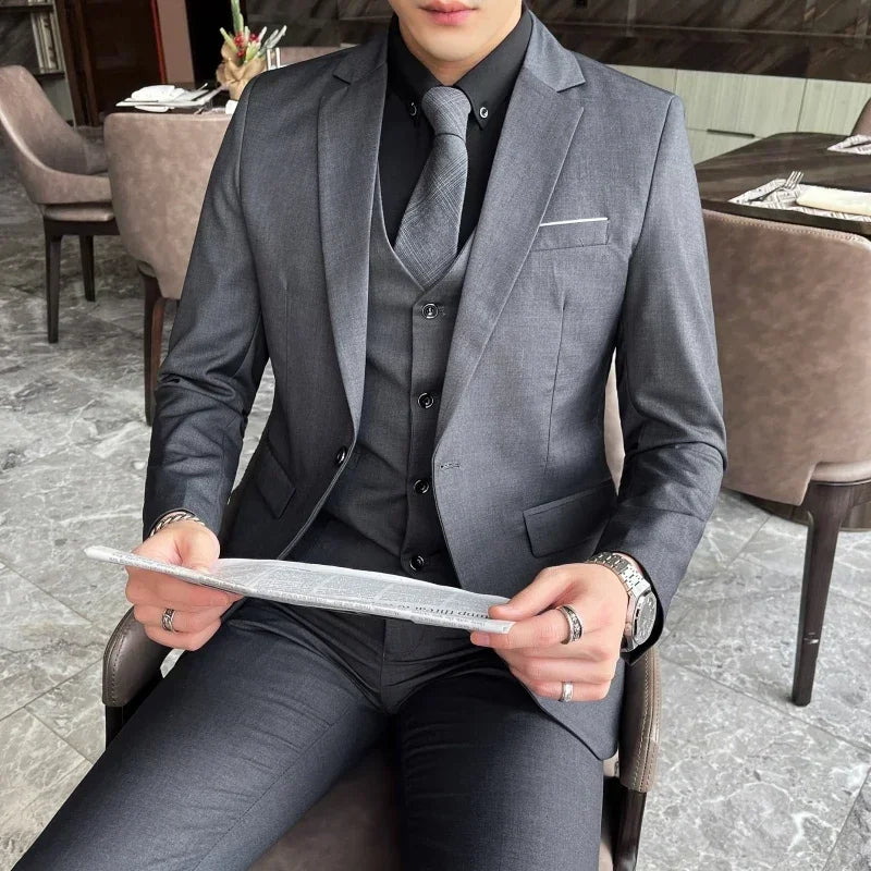 NNEOBA Mens Formal Suit Set Blazer Vest Pants (Gray)