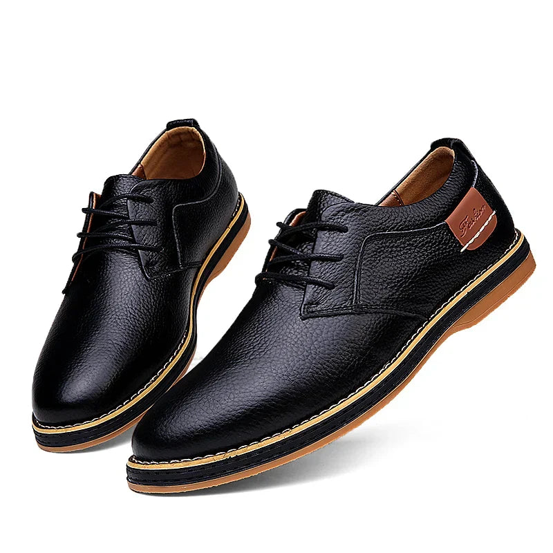 NNEOBA Mens Genuine Leather Brogue Oxford Dress Shoes (Black)