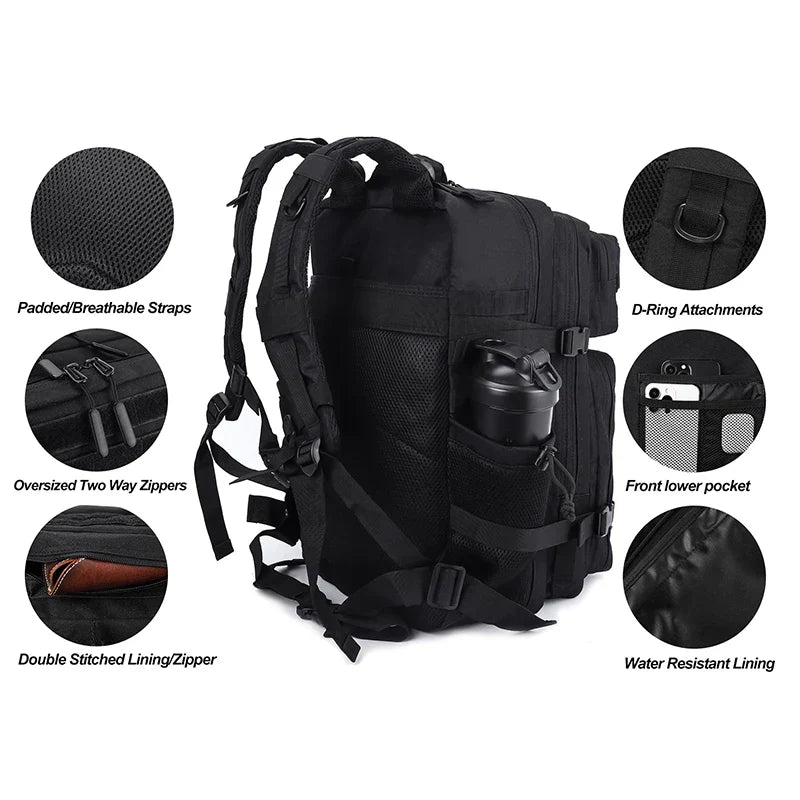 45L Tactical Backpack with Built-In Cooler Black