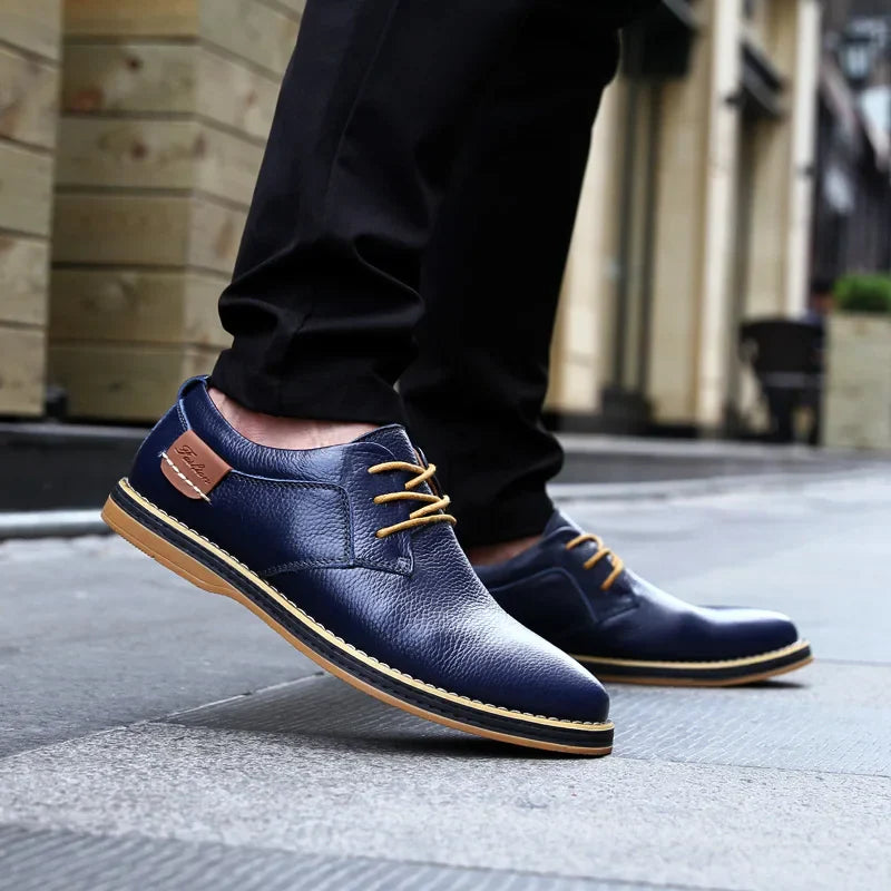 NNEOBA Mens Genuine Leather Brogue Oxford Dress Shoes (Blue)