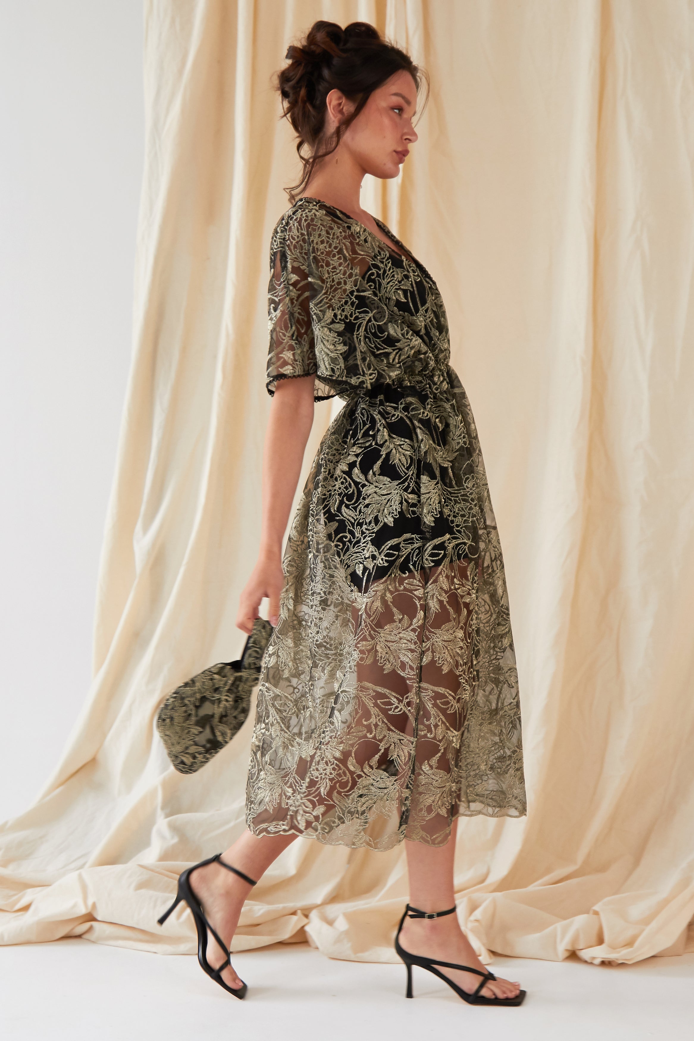 Golden & Black Italian Lace Pouch Bag