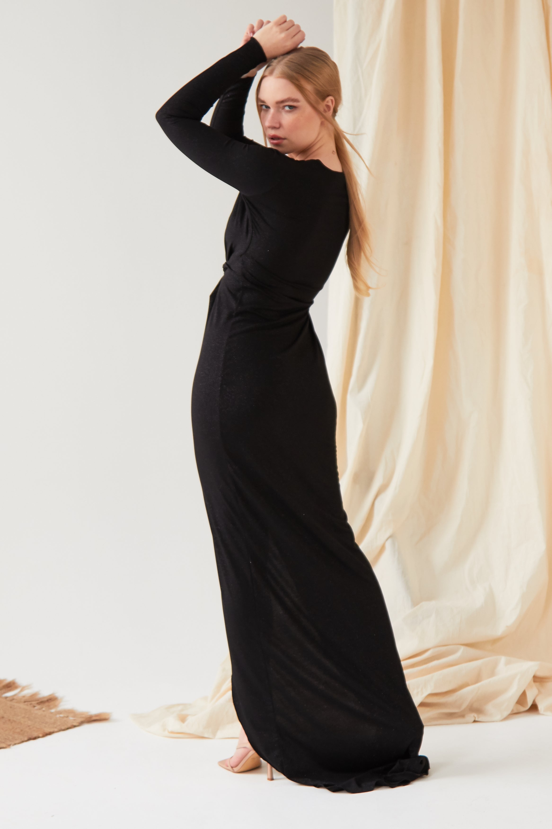 Sparkly Black Twist Front Dress