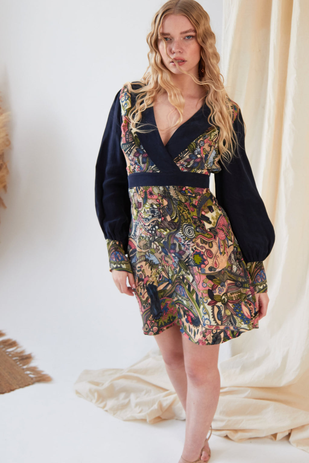Hand painted Long Sleeve Mini Dress