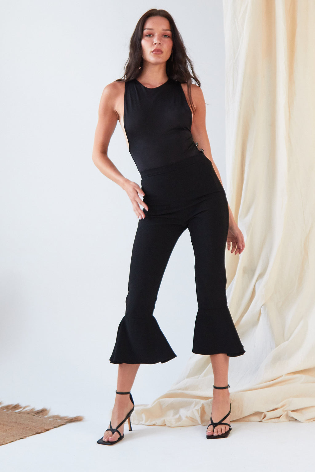 Black Frill Hem Trousers