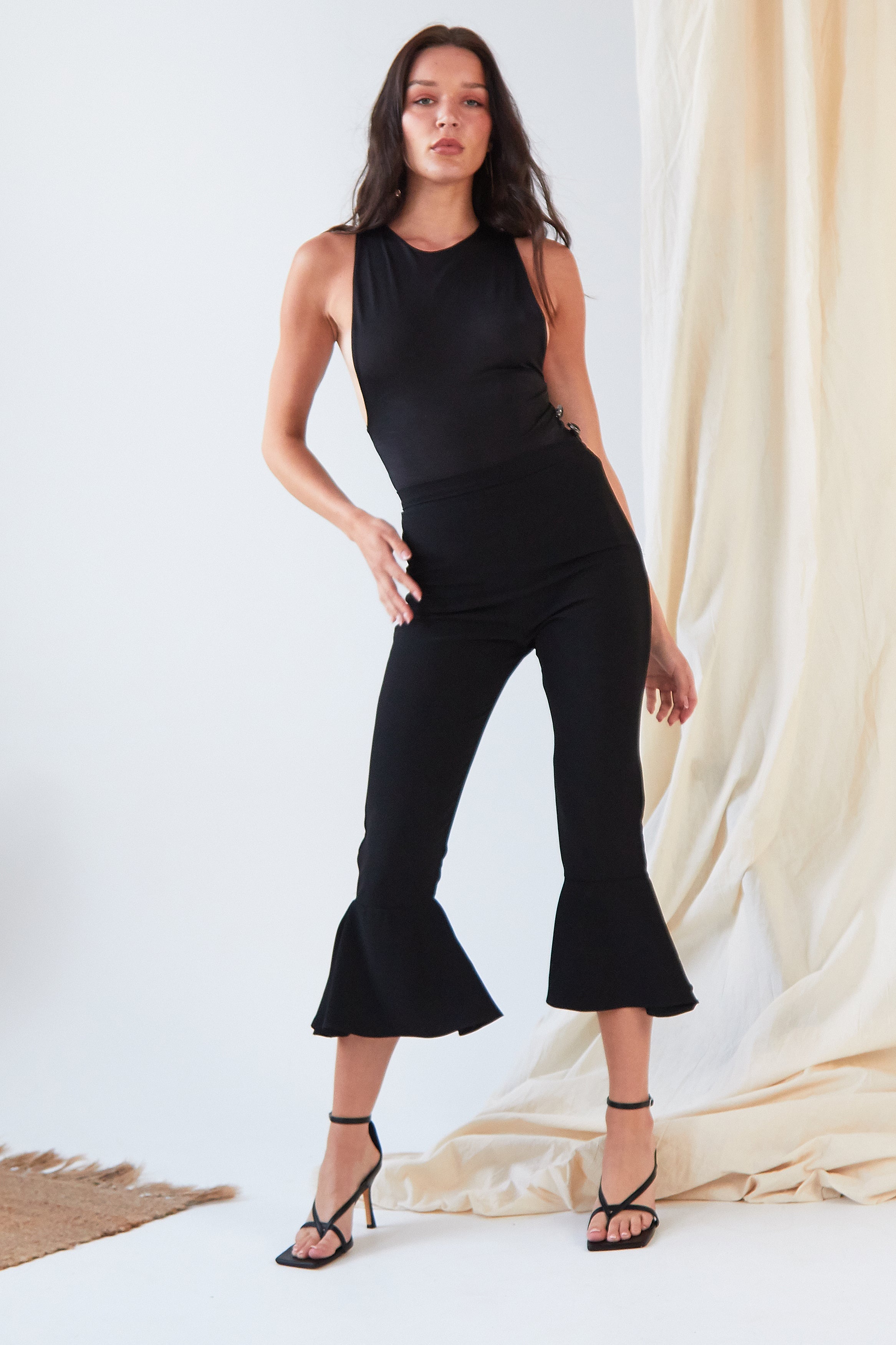 Black Frill Hem Trousers