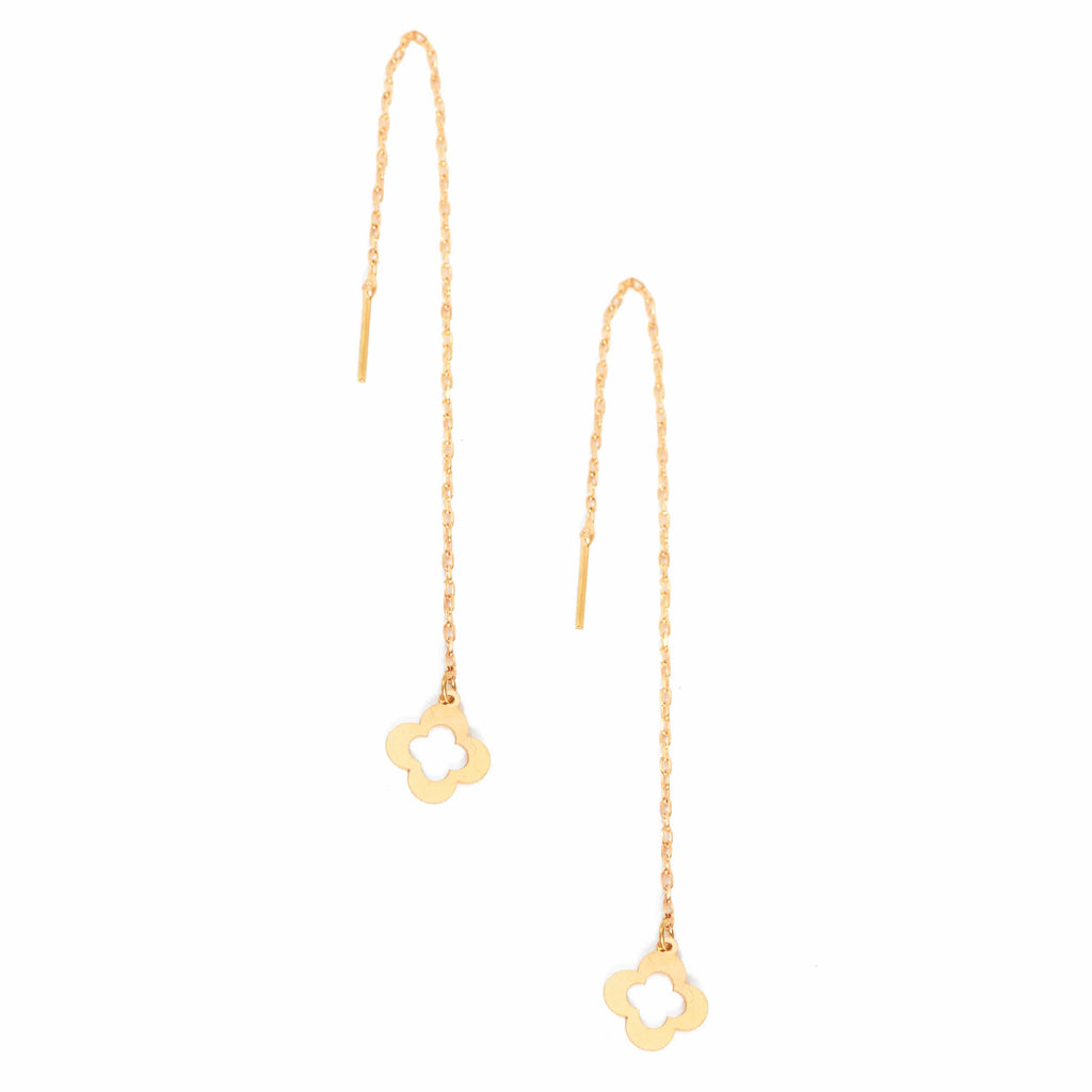 Clover Shape 18K Gold Threader Earrings