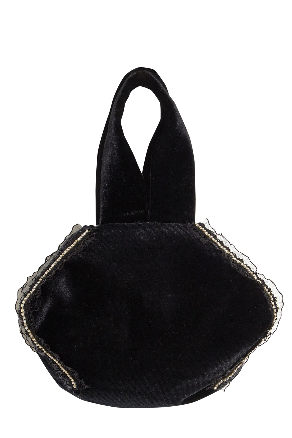 Diamond-Trimmed Lace Velvet Pouch Bag