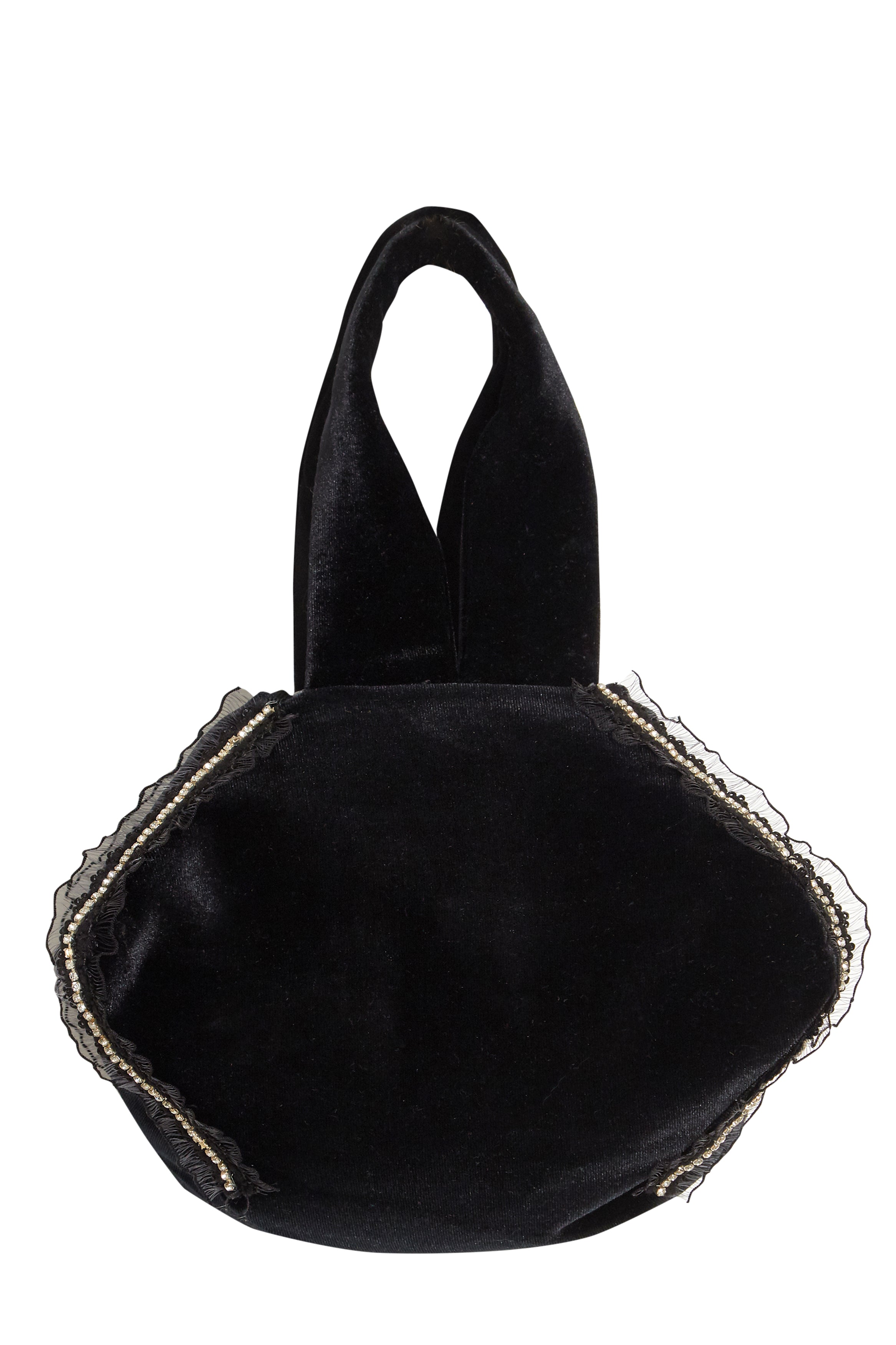 Diamond-Trimmed Lace Velvet Pouch Bag