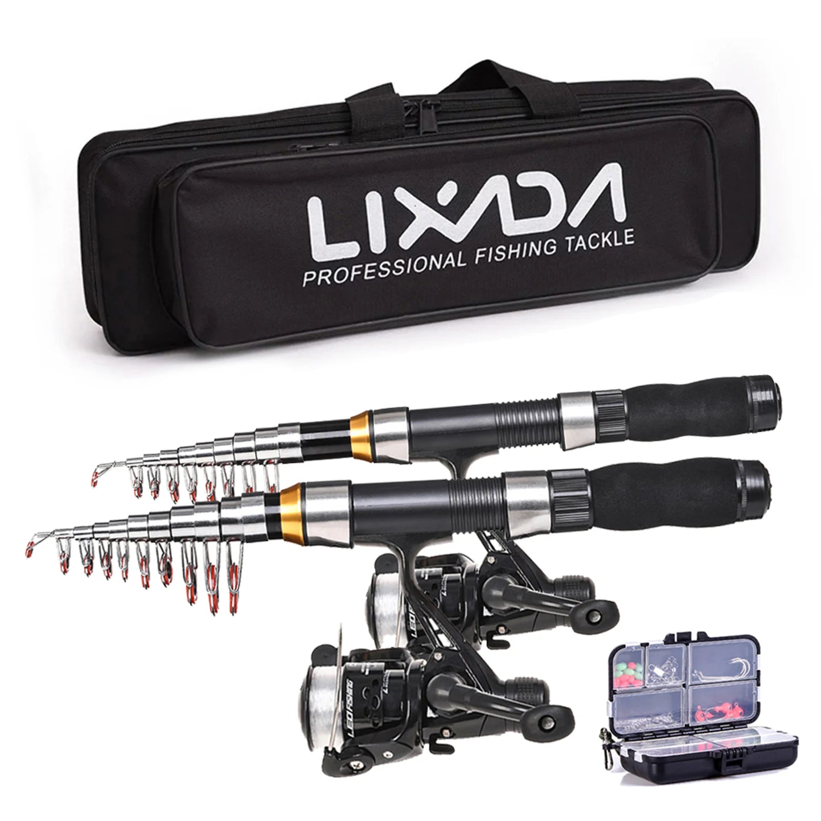2.1m / 2.3m Telescopic Fishing Rod & Reel Combo Full Kit Black