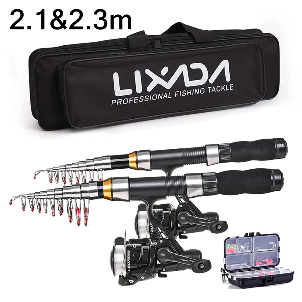 NNEOBA 2.1m / 2.3m Telescopic Fishing Rod & Reel Combo Full Kit Black