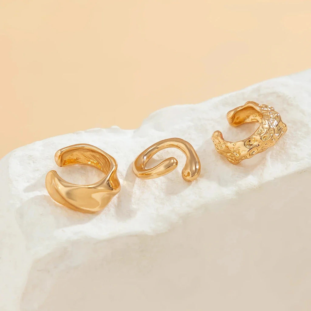 3Pcs/set Metal Chunky No Piercing Clip Earrings Geometric Ear Cuff Earrings for Women Ladies Party Girls Y2K Jewelry 2024 Trendy