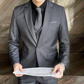 NNEOBA Mens Formal Suit Set Blazer Vest Pants (Gray)