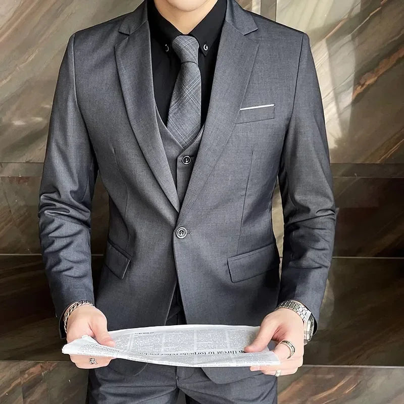 NNEOBA Mens Formal Suit Set Blazer Vest Pants (Gray)