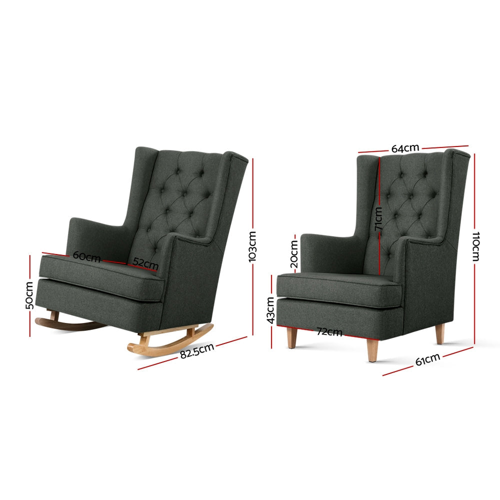 NNEDSZ Rocking Armchair Feeding Chair Fabric Armchairs Lounge Recliner Charcoal