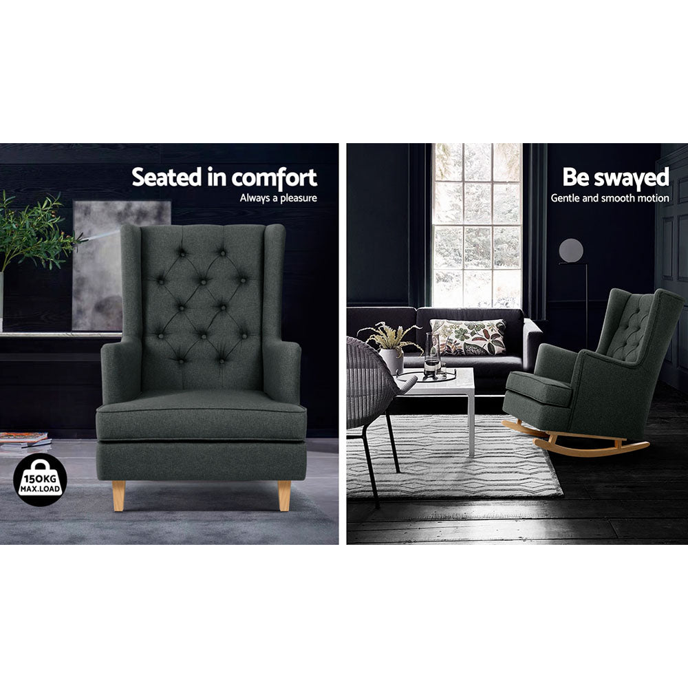 NNEDSZ Rocking Armchair Feeding Chair Fabric Armchairs Lounge Recliner Charcoal