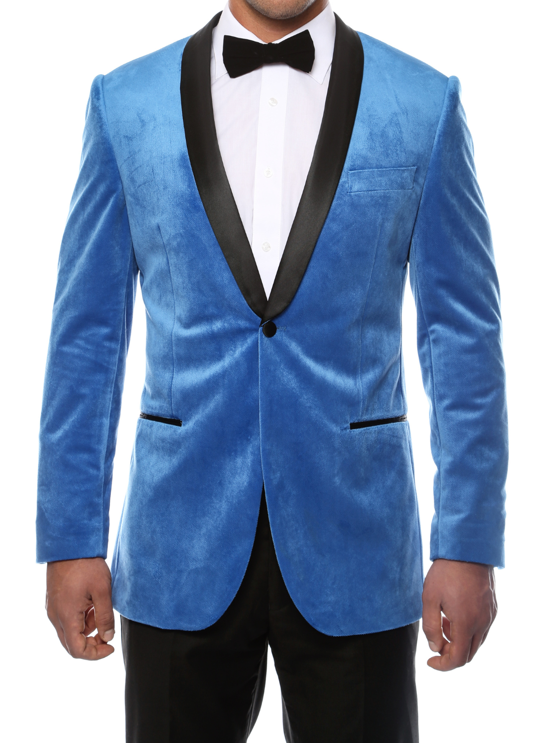 Enzo Royal Blue Slim Fit Velvet Shawl Tuxedo Blazer