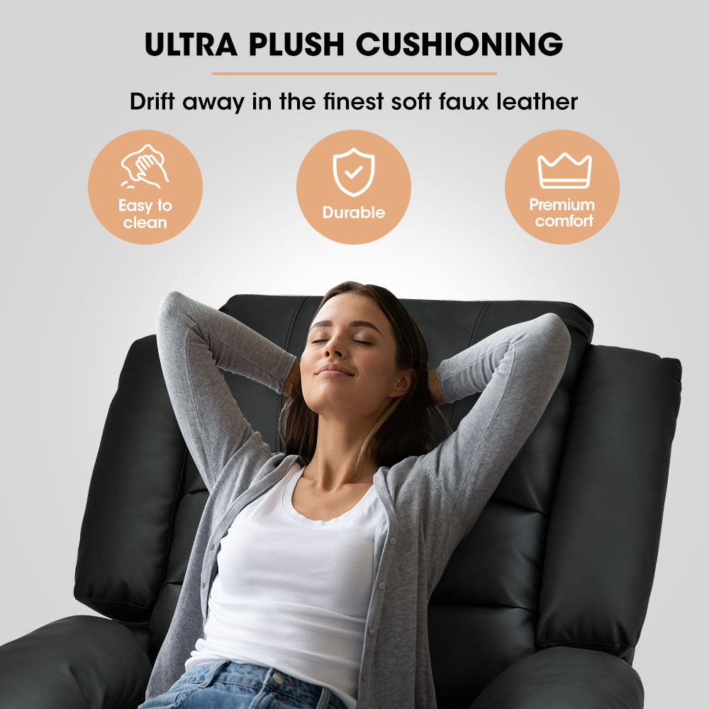 NNEDSZ FORTIA Luxury Recliner Lounge Chair, Single Faux Leather Armchair, for Home Theatre Cinema, Elderly, Black