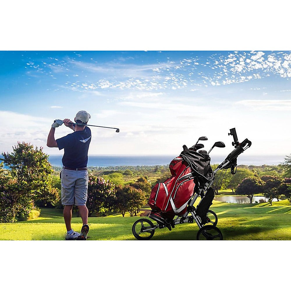 NNEDSZ Golf Club Buggy Trolley Cart Compact Foldable 3 Wheel