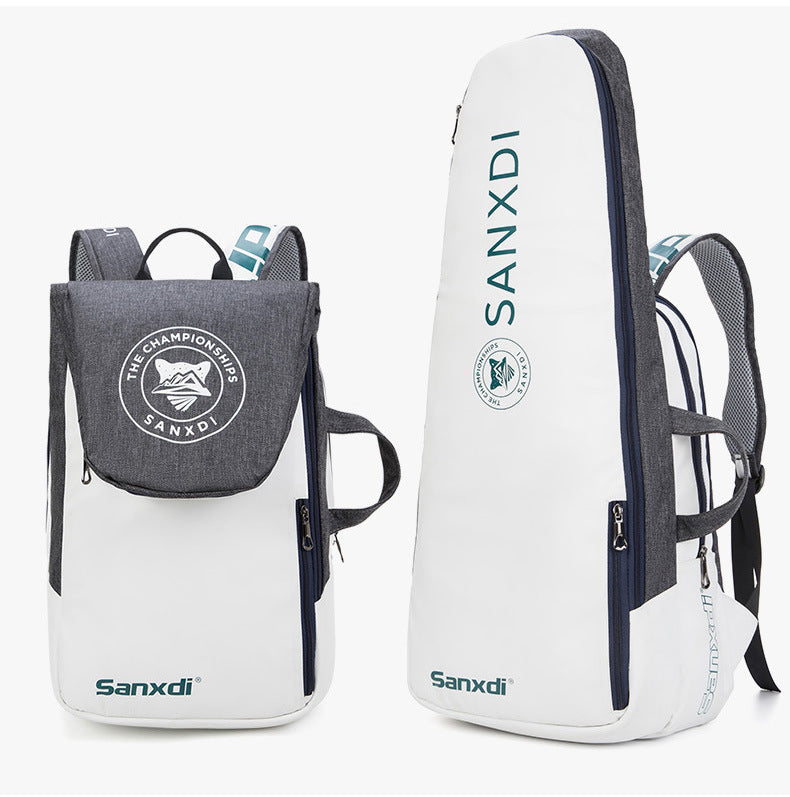 NNEDSZ Grey and White Multifunctional Tennis & Badminton Backpack - Waterproof Racket Bag with Shoe Compartment