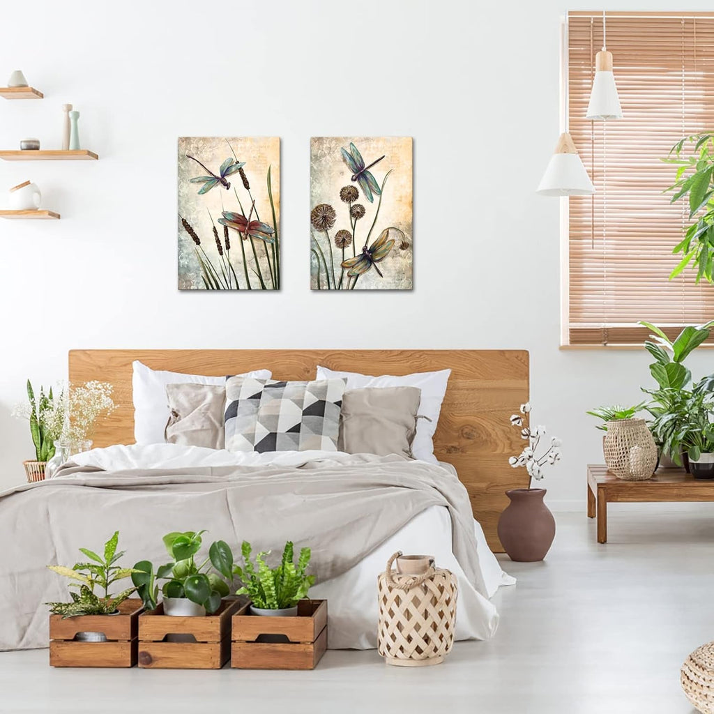 Beige Dragonfly Canvas Wall Art 16x24 Inches Giclee