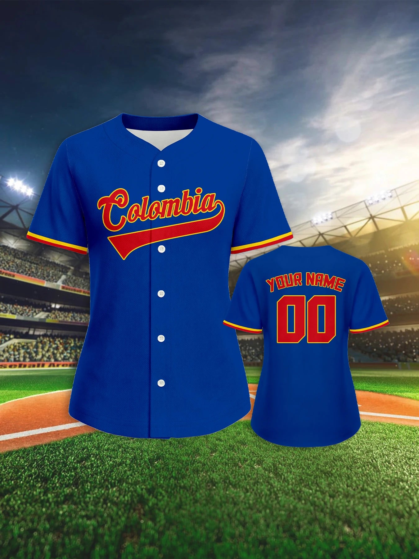 Custom Colombia Baseball Jersey for Women Personalized Baseball Uniform with Name Number Button Down Baseball Shirt Sportwear
