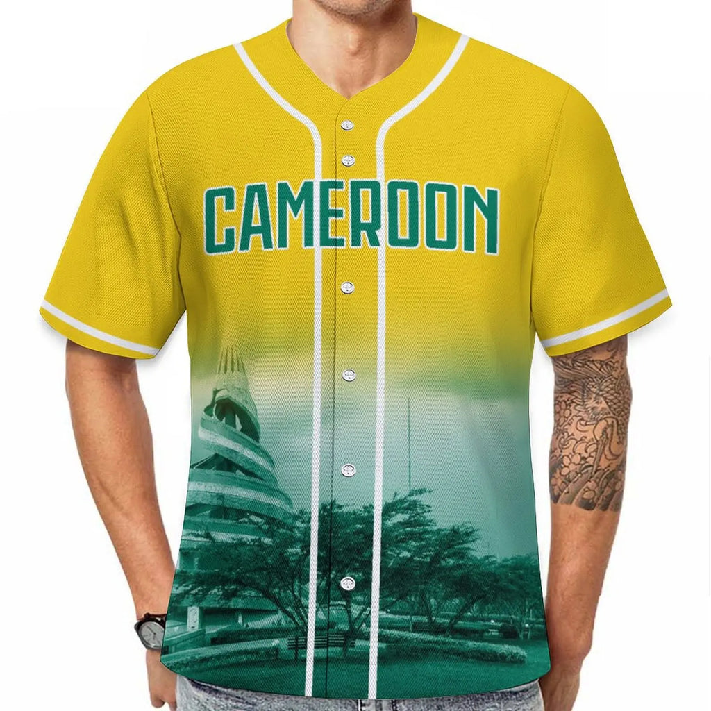 Custom Cameroon Baseball Jersey with City Skyline Personalized Name Number Baseball Shirt for Men Women Youth Kids