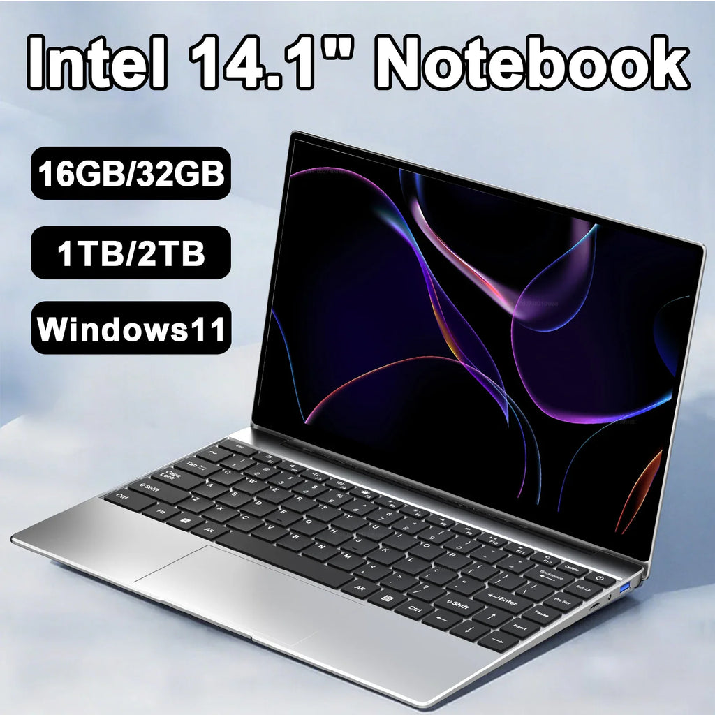 Fashion Ultra Thin 14.1 Inch Laptop 2026 Latest Model Win11 System Fast Speed Office Study Entertainment Portable Laptop