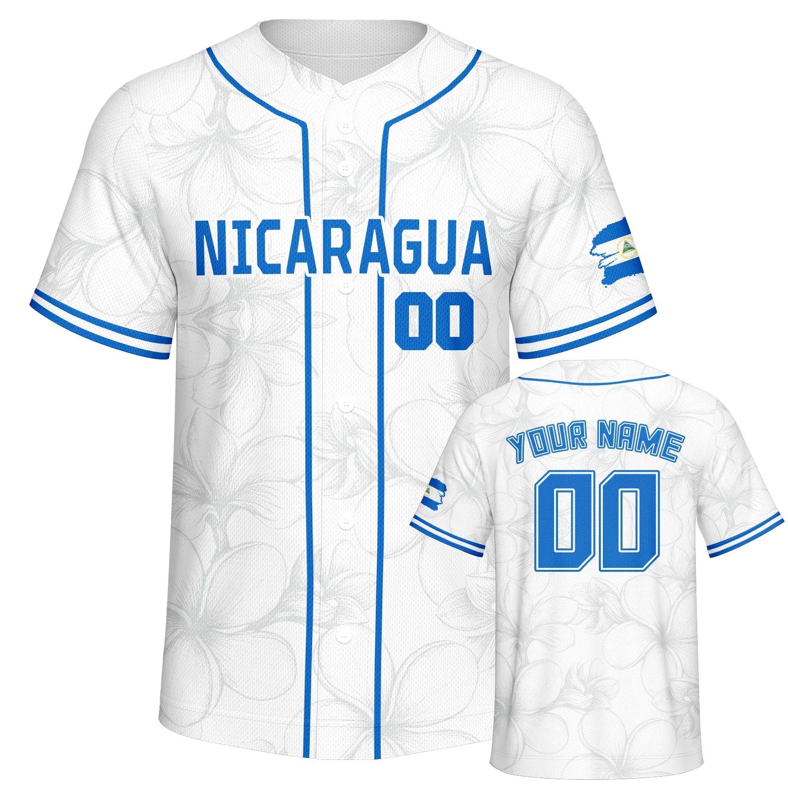Personalized Nicaragua Baseball Jersey Custom Name Number Flag Inspired Button Down Baseball Shirt Sportwear for Men