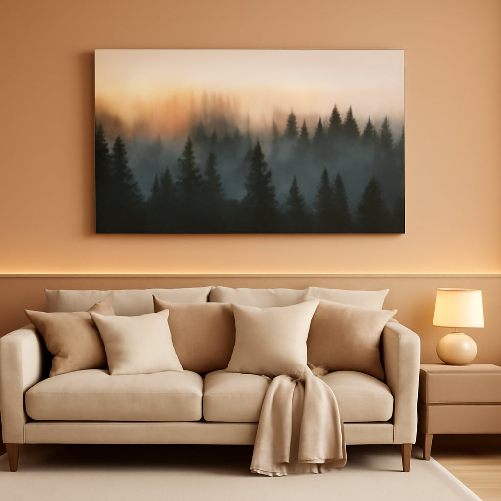 Framed Canvas Art Sunrise Forestscape Panoramic 48x24
