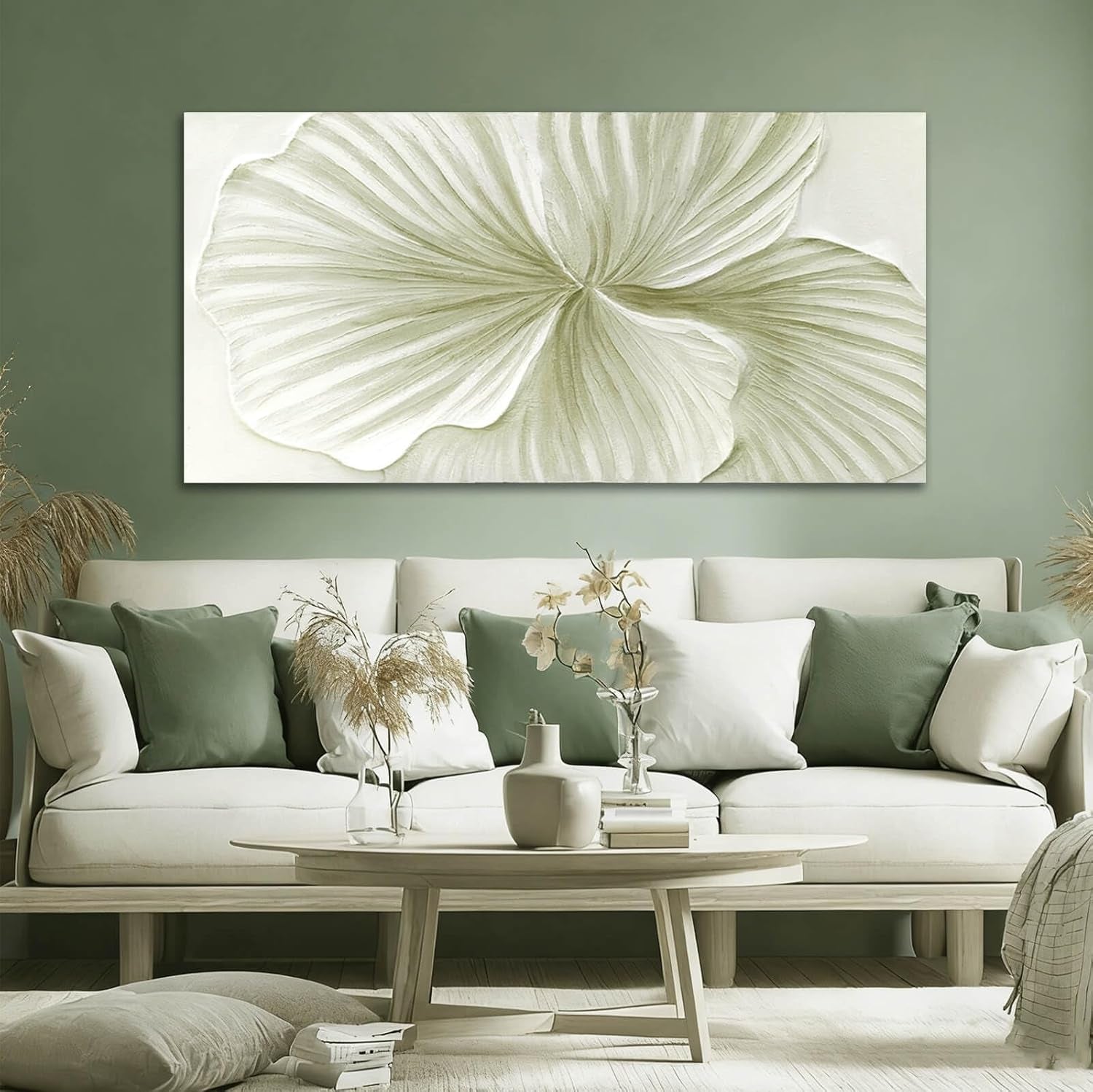 Green Ginkgo Botanical Framed Canvas 29x58 Art work