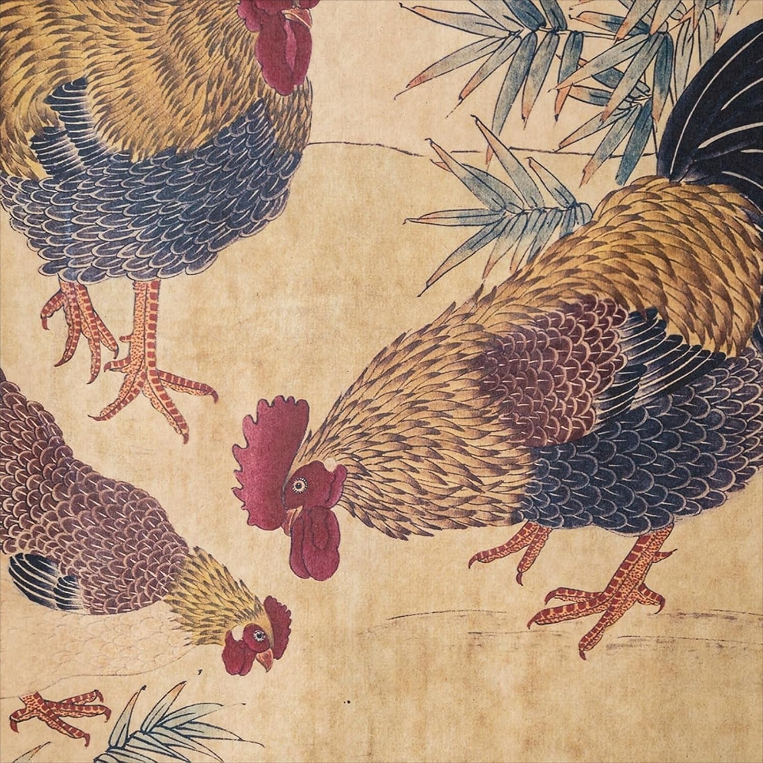 Antiqued Rooster Quadruple Panel Farmhouse Wall Art